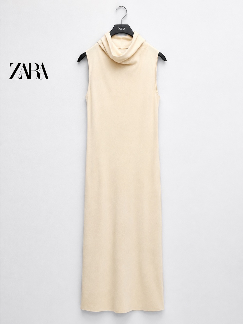 Zara Ecru Sleeveless Knit Cowl Neck Midi Dress Size S